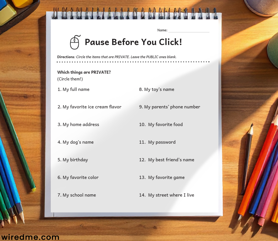 Teach Kids Online Safety: Pause Before You Click! Worksheet